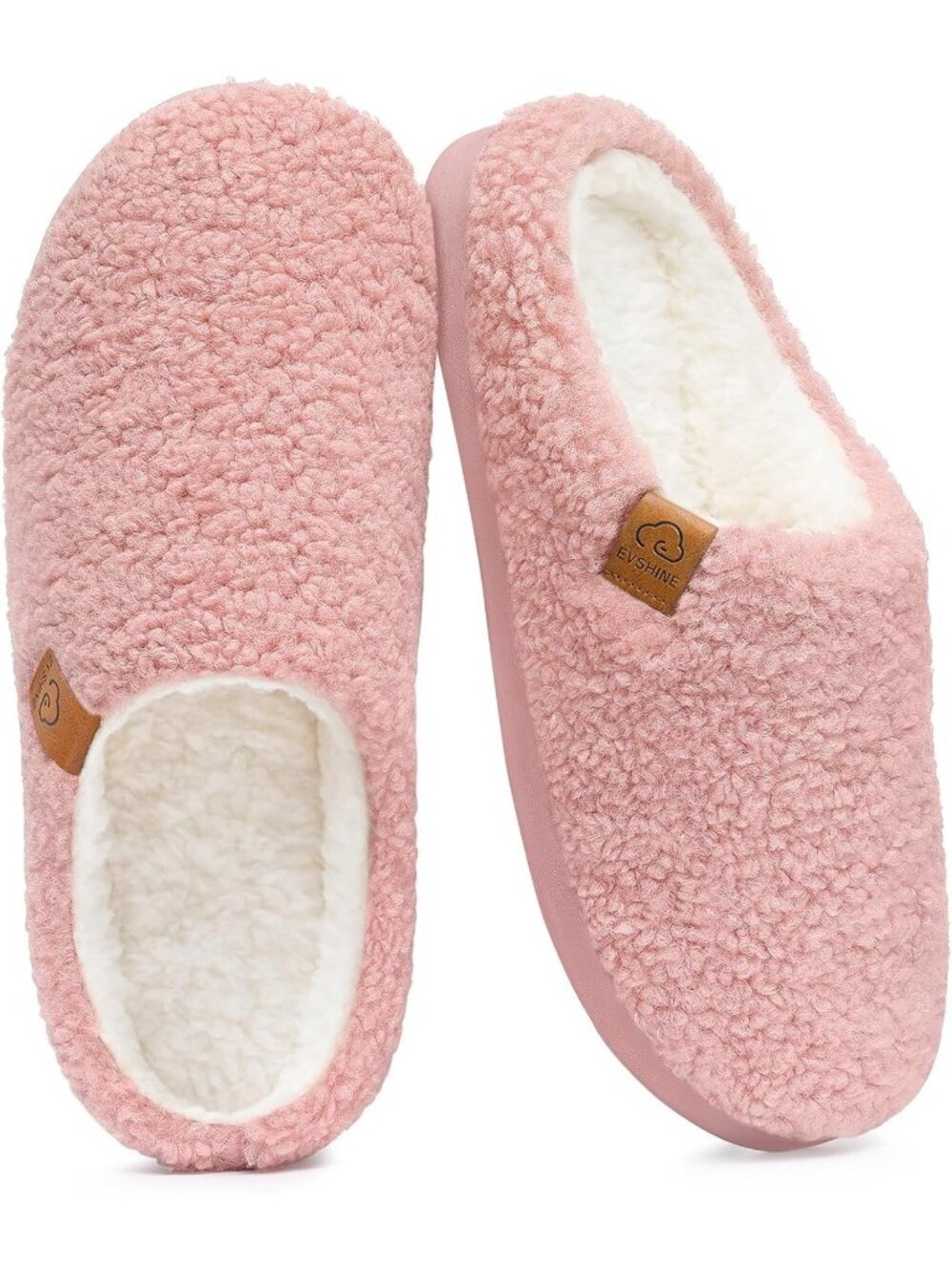 Women Pink Pull-On Curly Fleece House Shoes Warm Indoor Outdoor Fuzzy Slippers